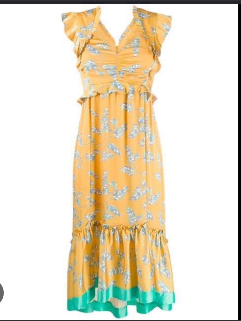 Three Floor Lemonana Yellow Floral Ruffle Midi Dress